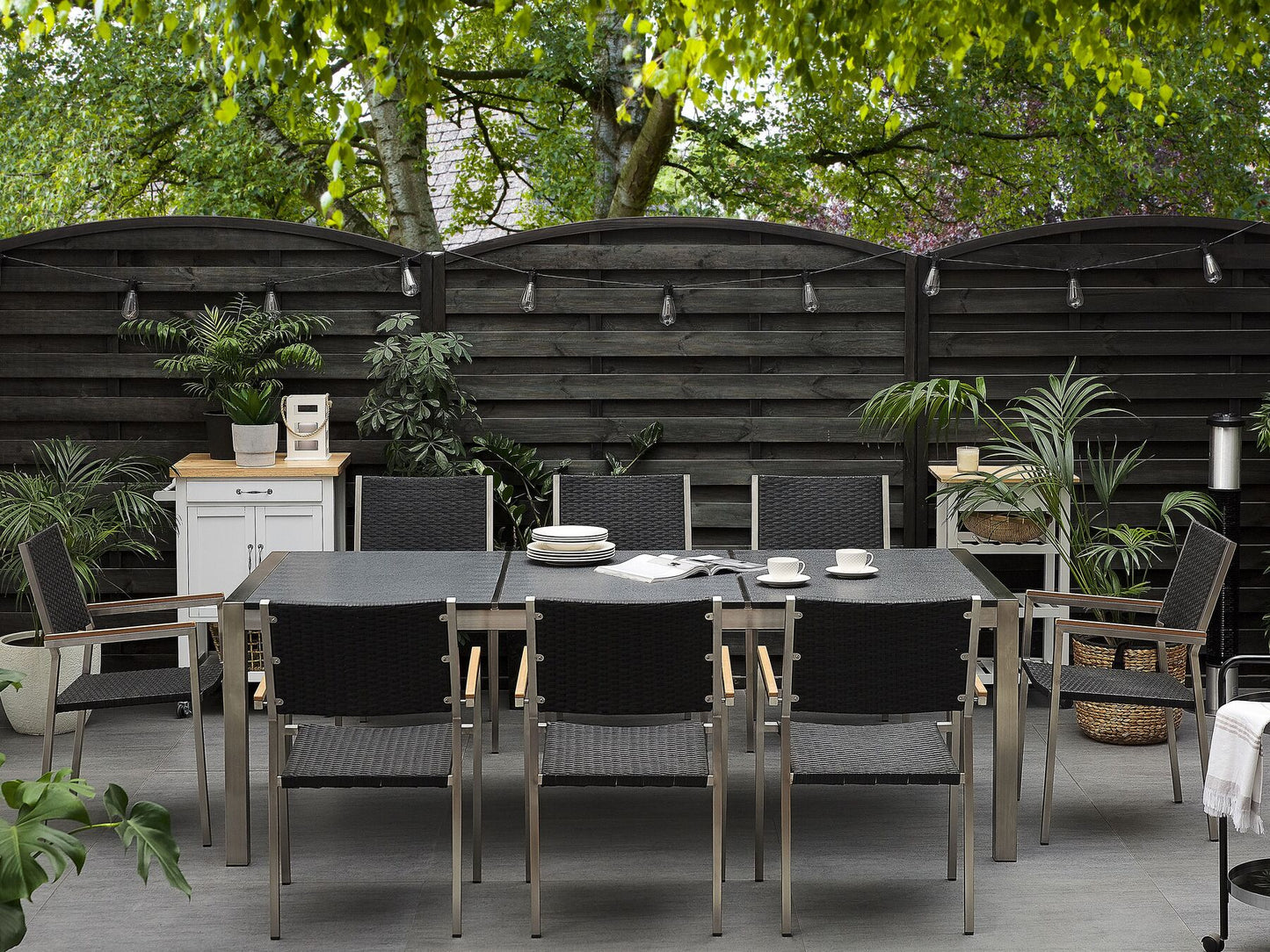 Flamed Granite Garden Table Triple Plate Top 220 x 100 cm Black GROSSETO