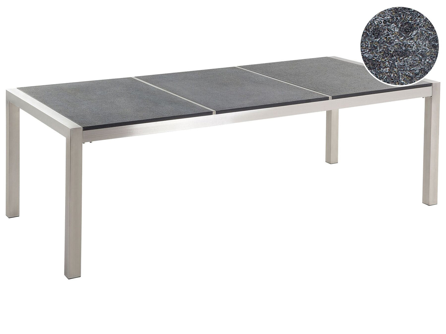 Flamed Granite Garden Table Triple Plate Top 220 x 100 cm Black GROSSETO
