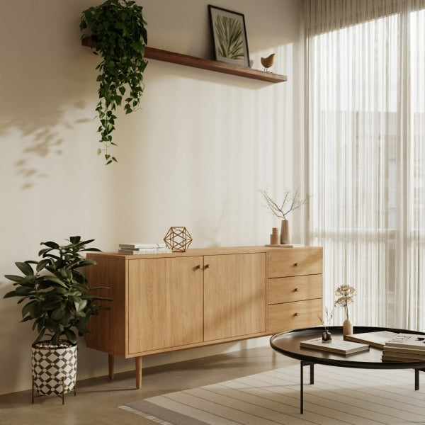 Aston Sideboard, Oak - With its Scandinavian design, the Aston Sideboard is a timeless and elegant solution to your storage needs