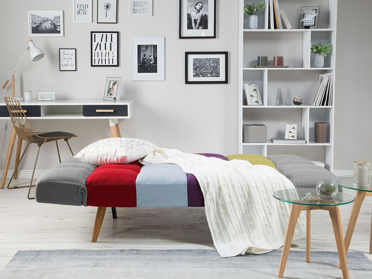 Fabric Sofa Bed Multicolour Patchwork INGARO