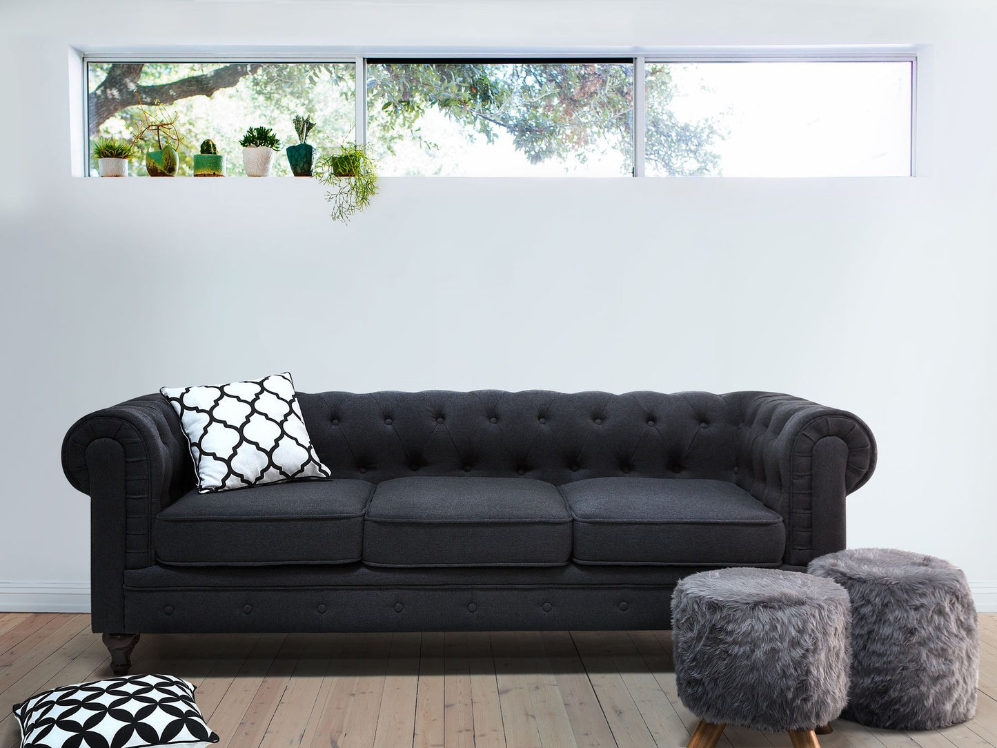 3 seater fabric sofa graphite grey chesterfield