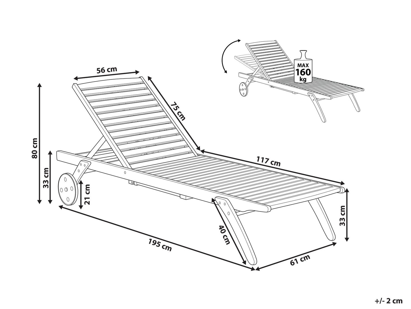 Wooden Reclining Sun Lounger CESANA