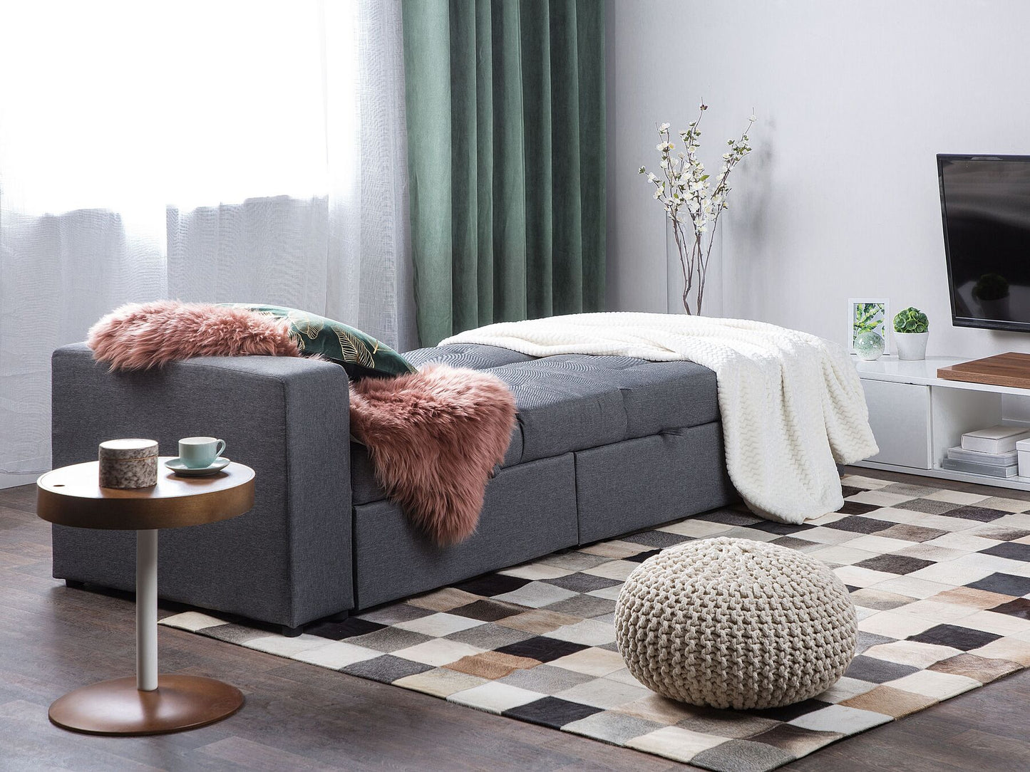 Sectional Sofa Bed with Ottoman Dark Grey FALSTER