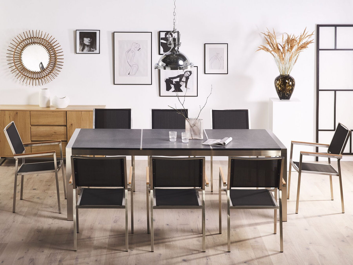 Flamed Granite Garden Table Triple Plate Top 220 x 100 cm Black GROSSETO