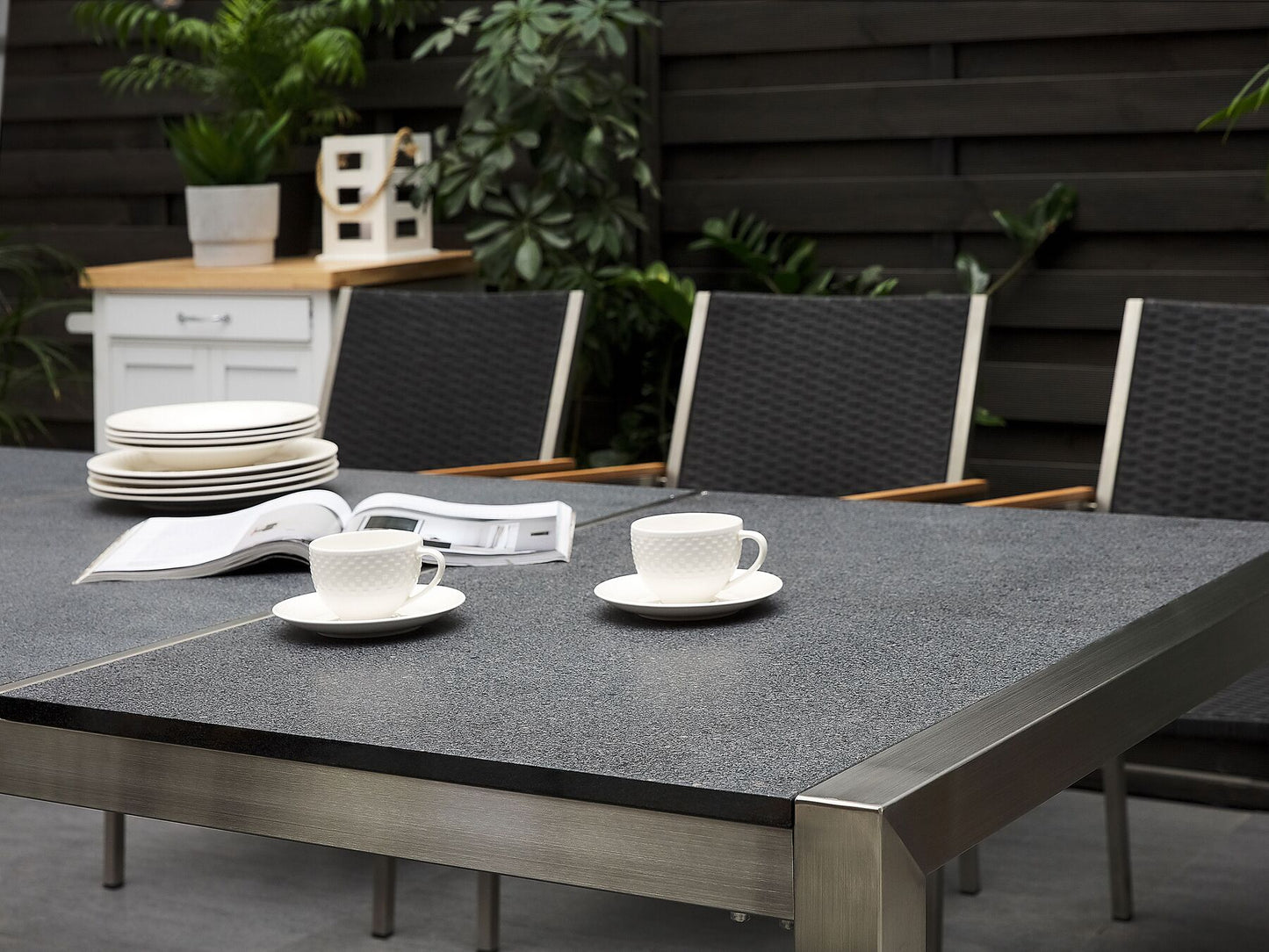 Flamed Granite Garden Table Triple Plate Top 220 x 100 cm Black GROSSETO