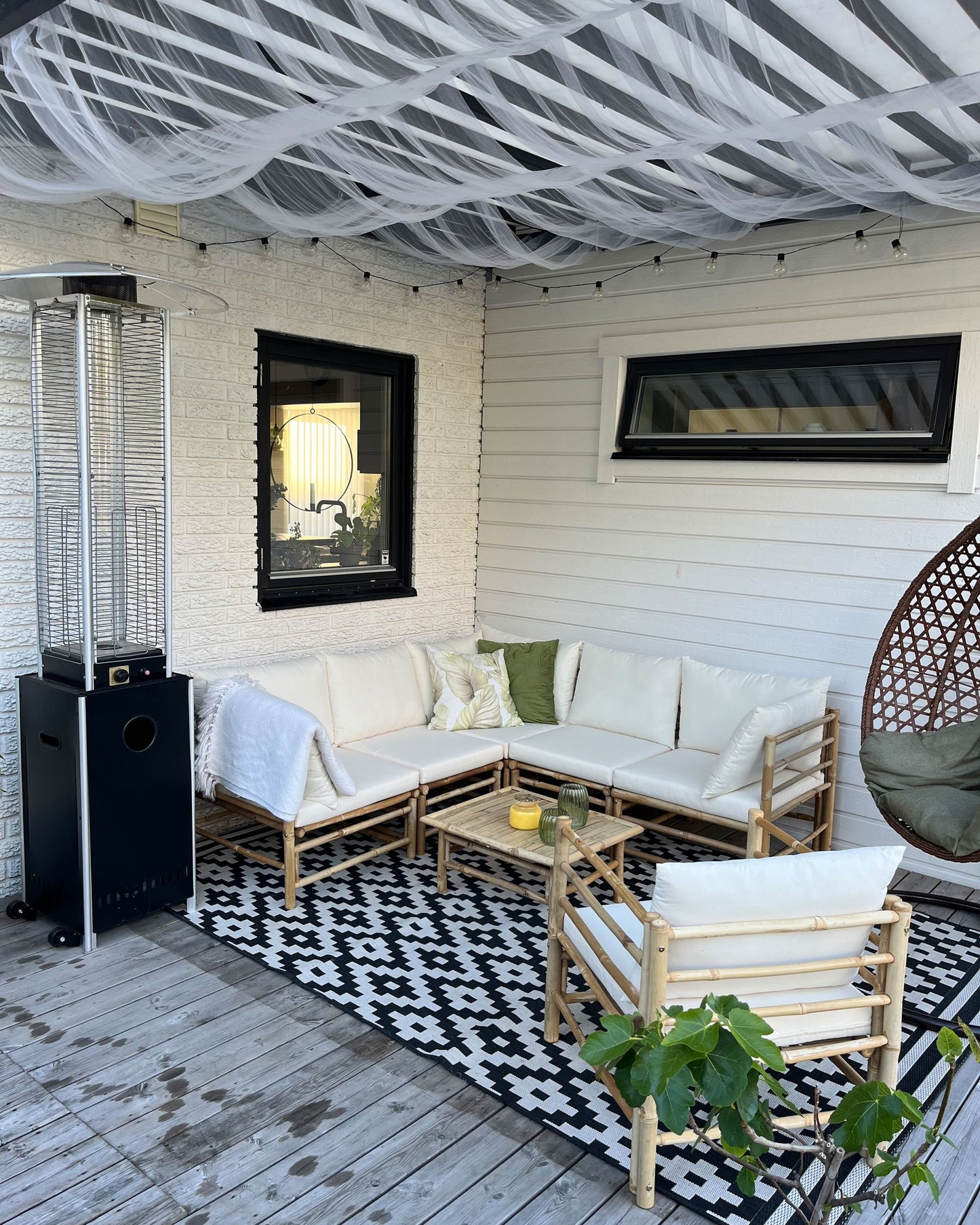 garden lounge set with table 6 seater cerreto bamboo wood off-white