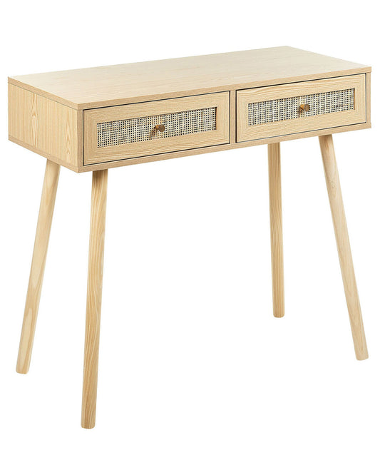 Rattan 2 Drawer Console Table Light Wood ODELL