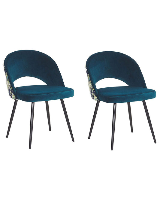 Set of 2 Dining Chairs VIVIAN Velvet Sea Blue