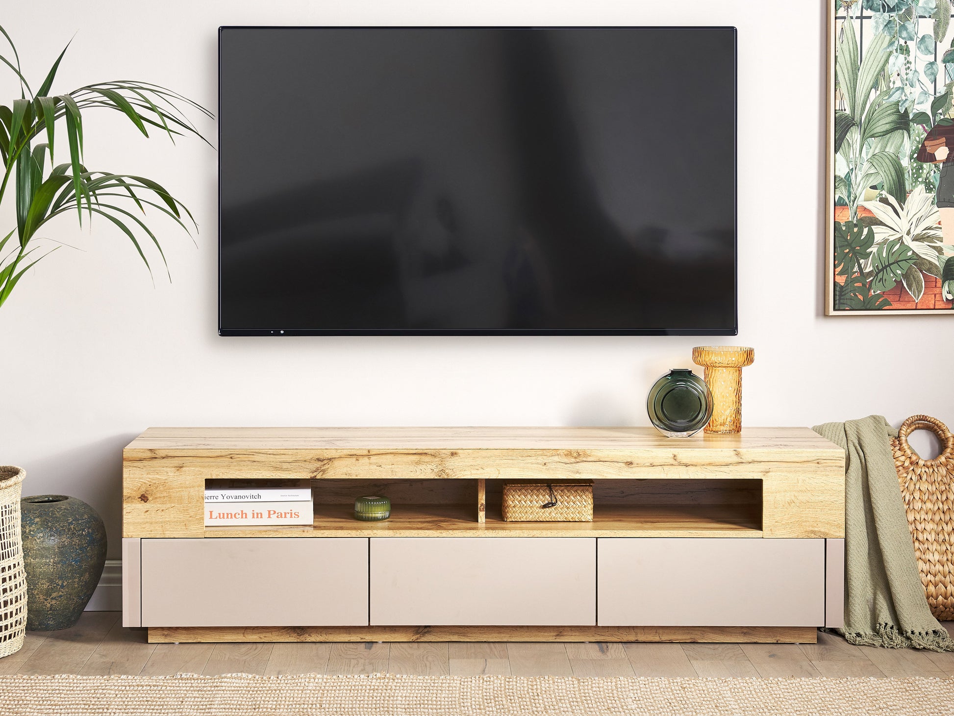 TV Stand Light Wood and Beige ANTONIO
