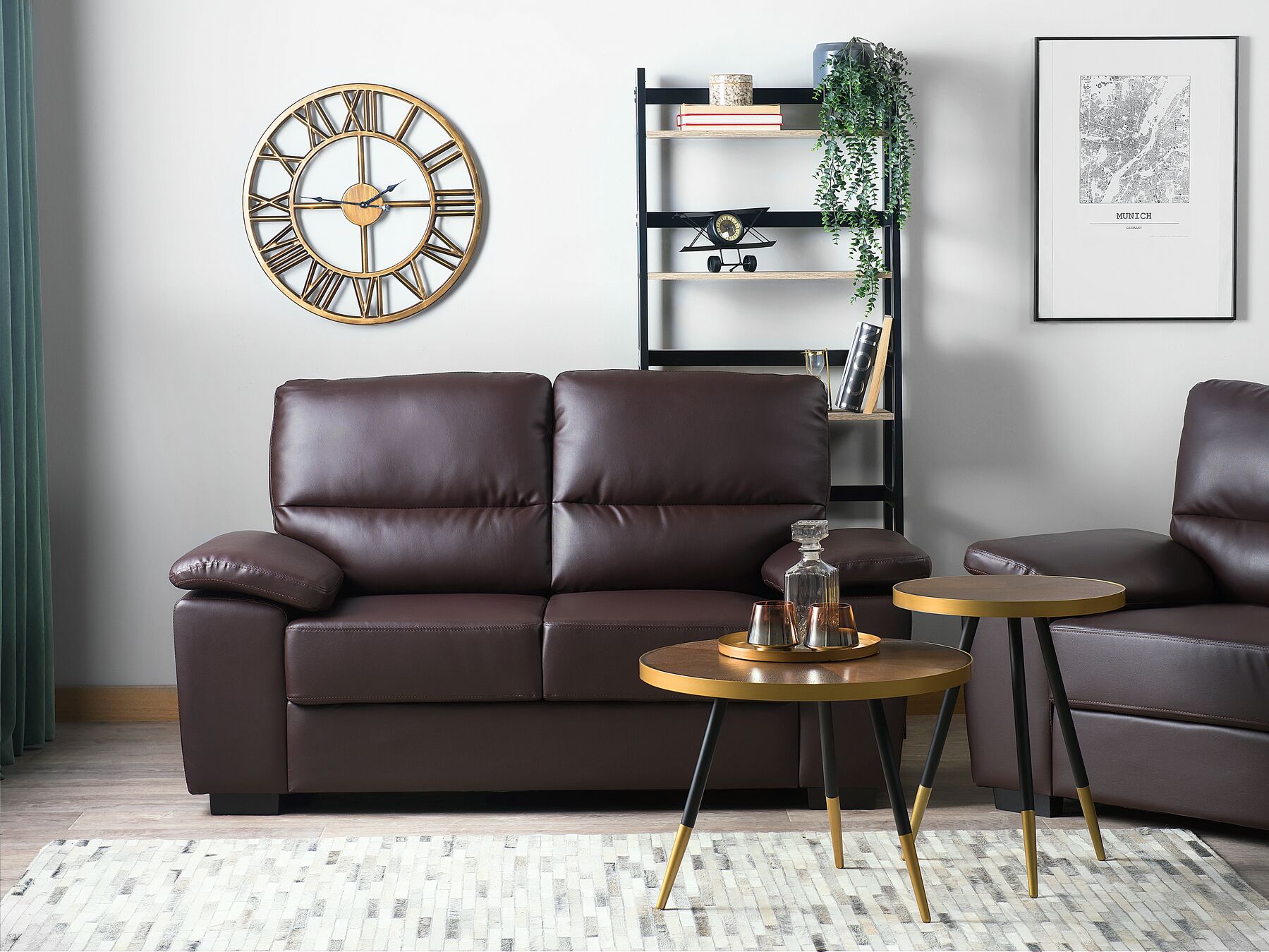 2 seater faux leather sofa brown vogar