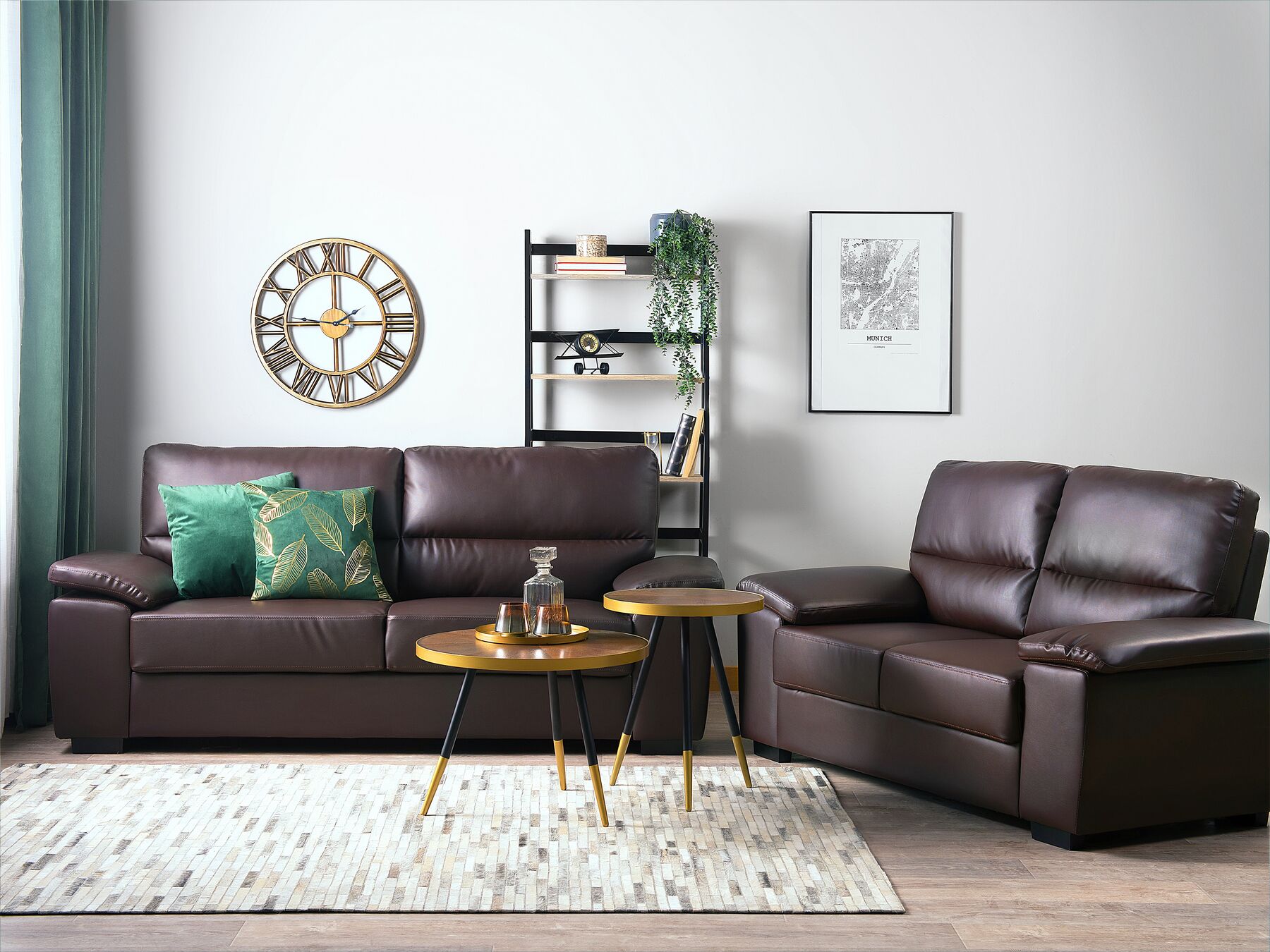 2 seater faux leather sofa brown vogar
