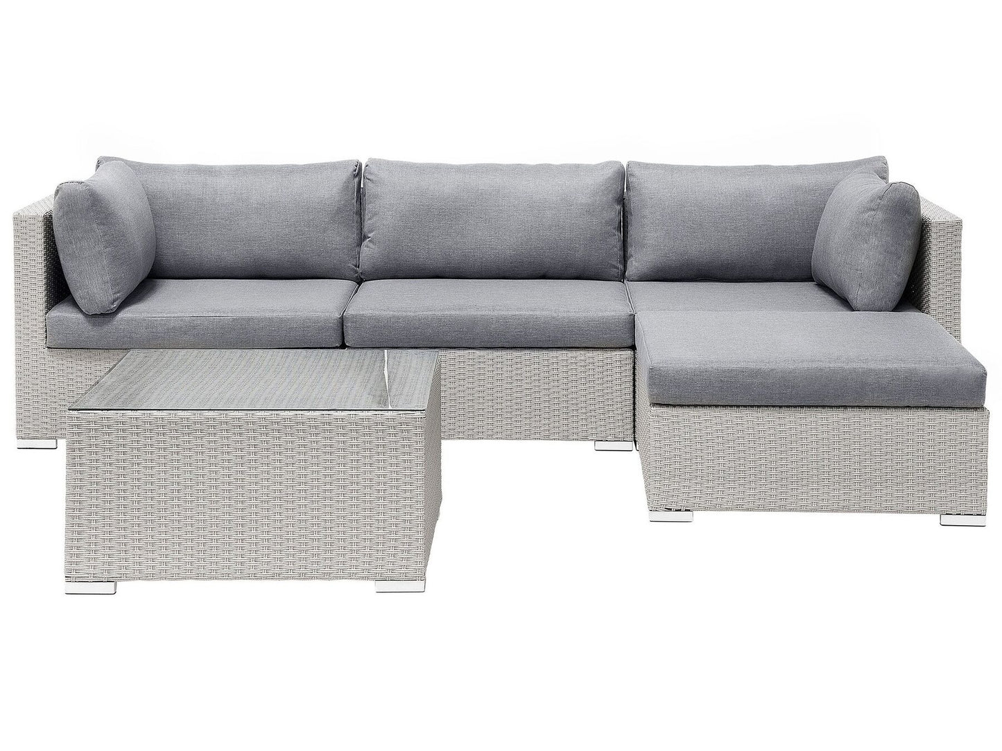 lounge set sano pe rattan light grey left hand 4 seater