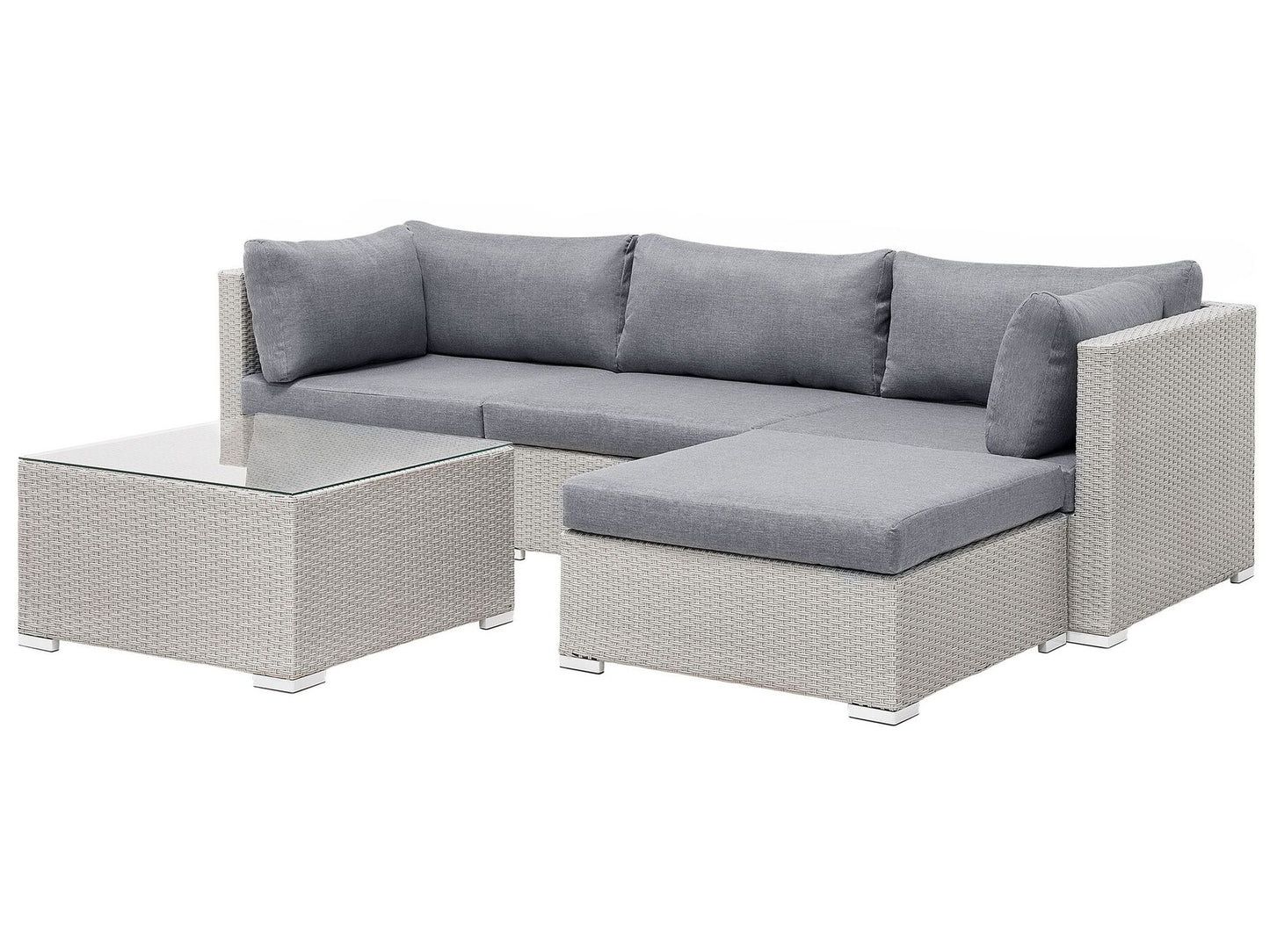 lounge set sano pe rattan light grey left hand 4 seater