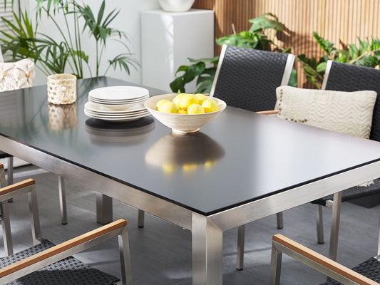 Granite Garden Table 180 x 90 cm Black GROSSETO