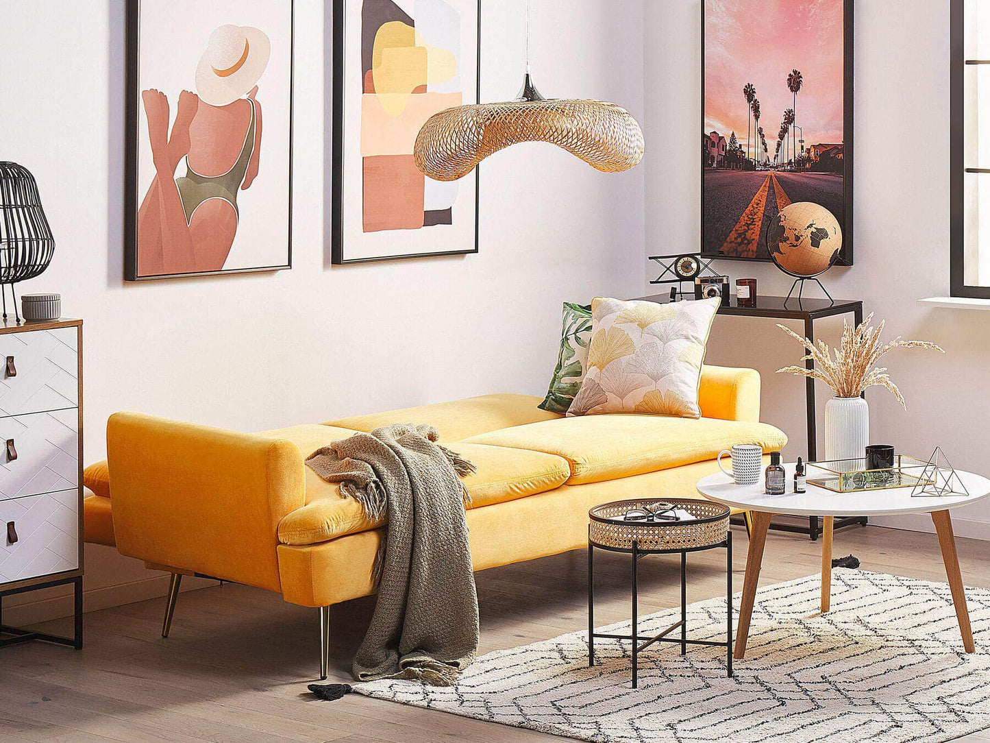 Velvet Sofa Bed Yellow VETTRE