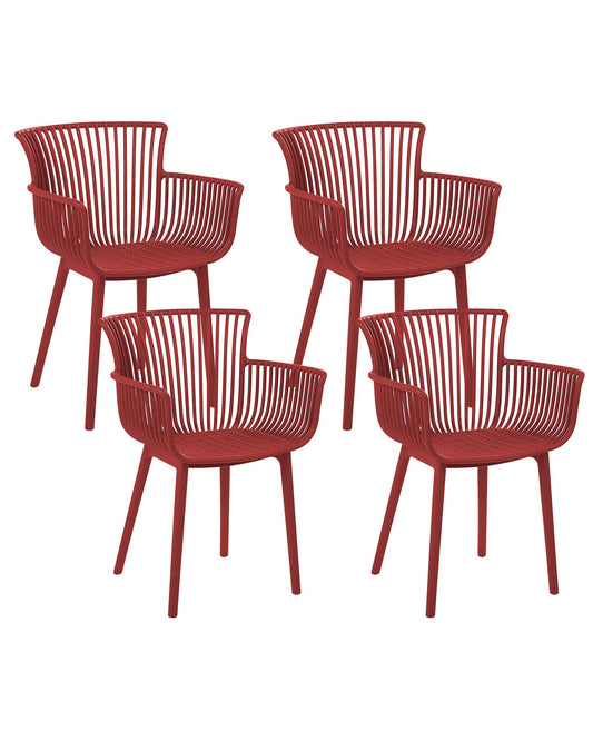 Set Of 4 Plastic Dining Chairs Red Pesaro