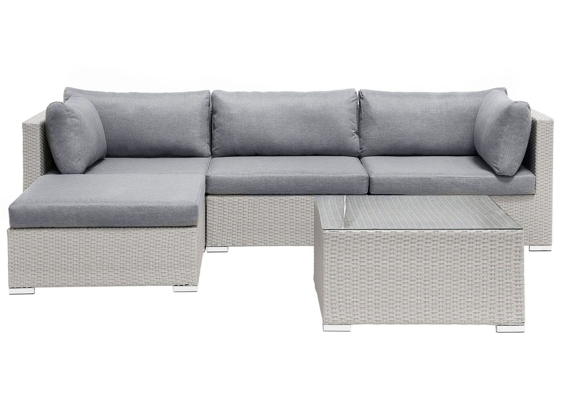 lounge set sano pe rattan light grey left hand 4 seater