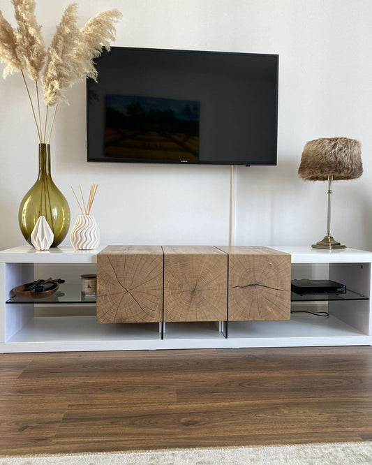 TV Stand White and Light Wood FULERTON