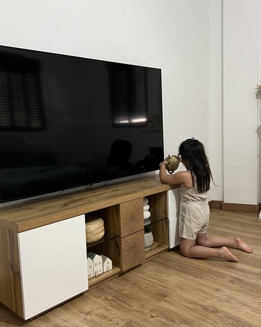 TV Stand Light Wood and White FARADA