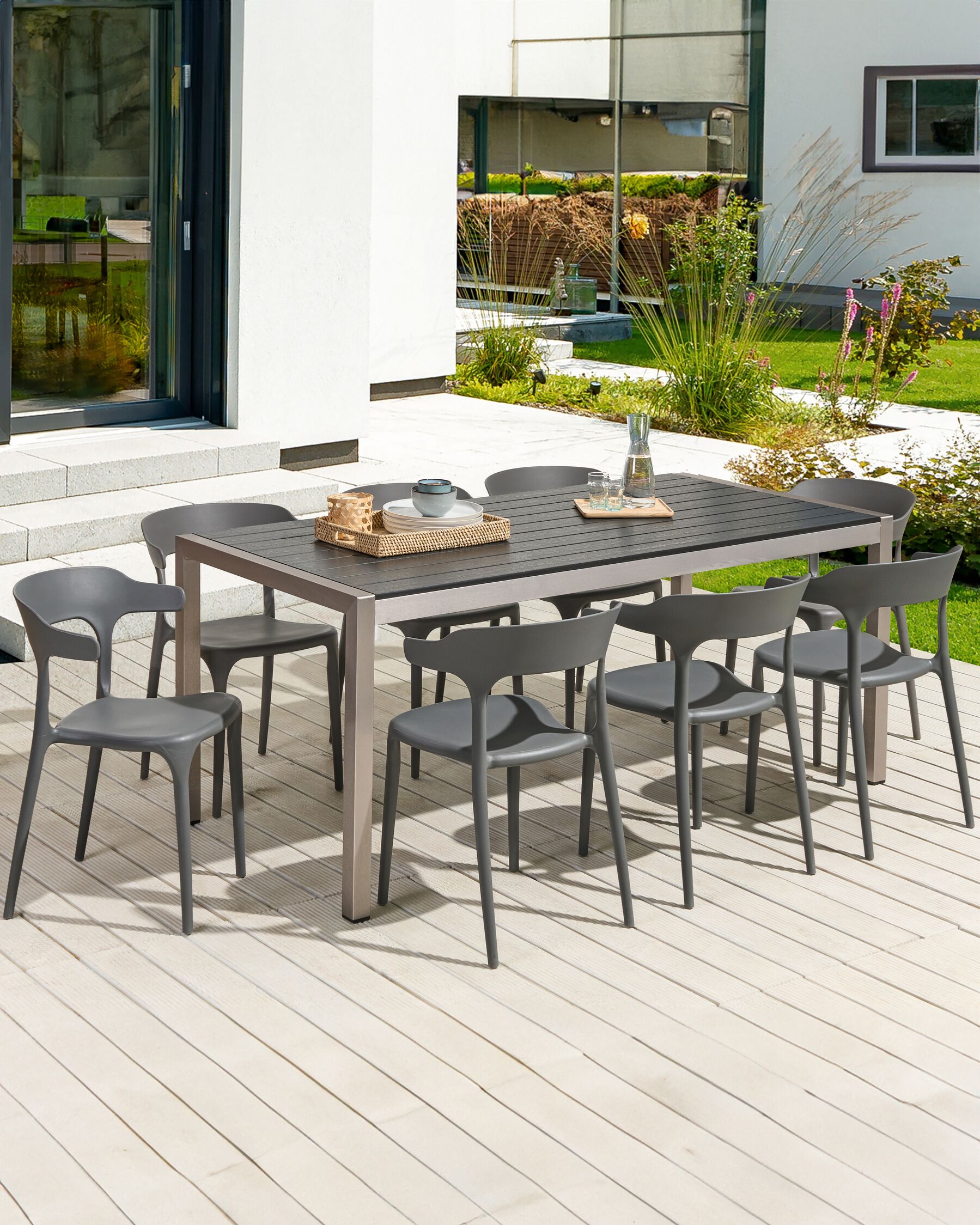 Set Of 8 Dining Chairs Dark Grey Gubbio