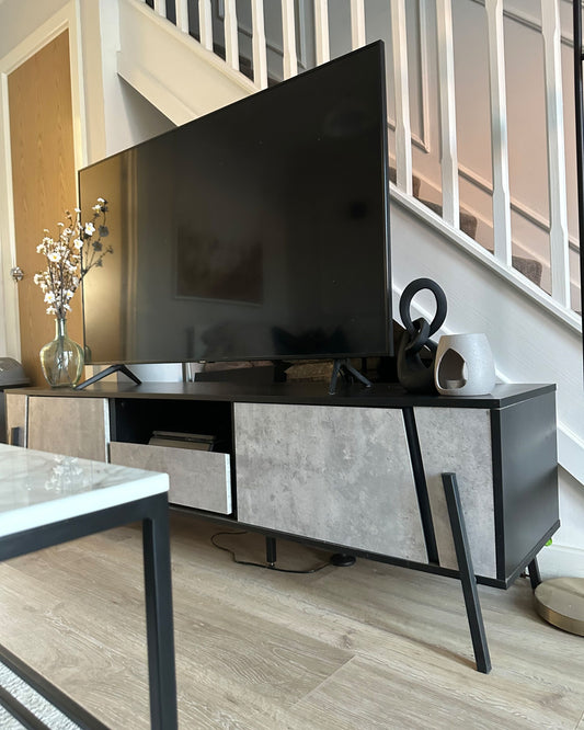 TV Stand Concrete Effect with Black BLACKPOOL