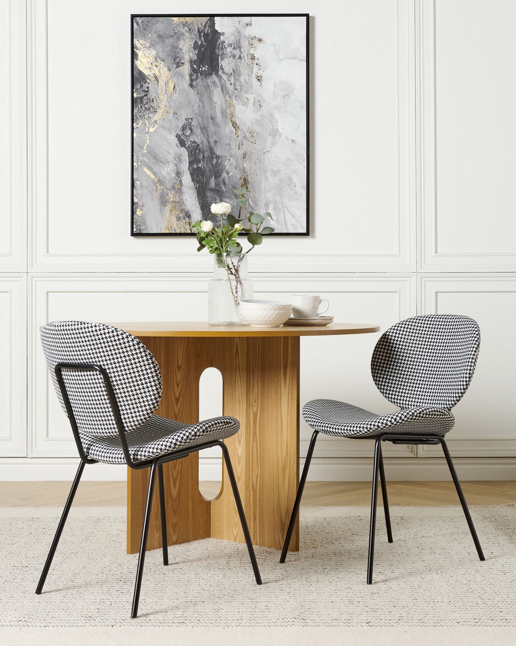 Set Of 2 Fabric Dining Chairs Houndstooth Black And White Luana