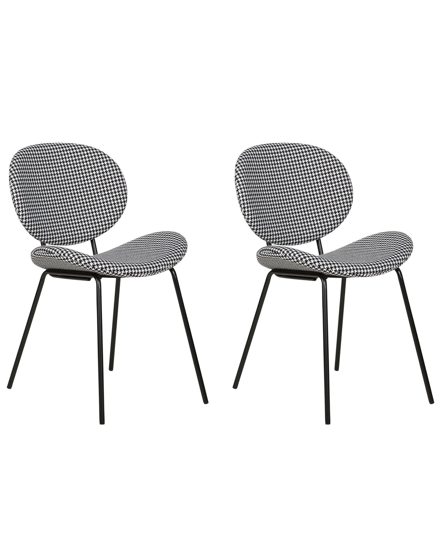 Set Of 2 Fabric Dining Chairs Houndstooth Black And White Luana