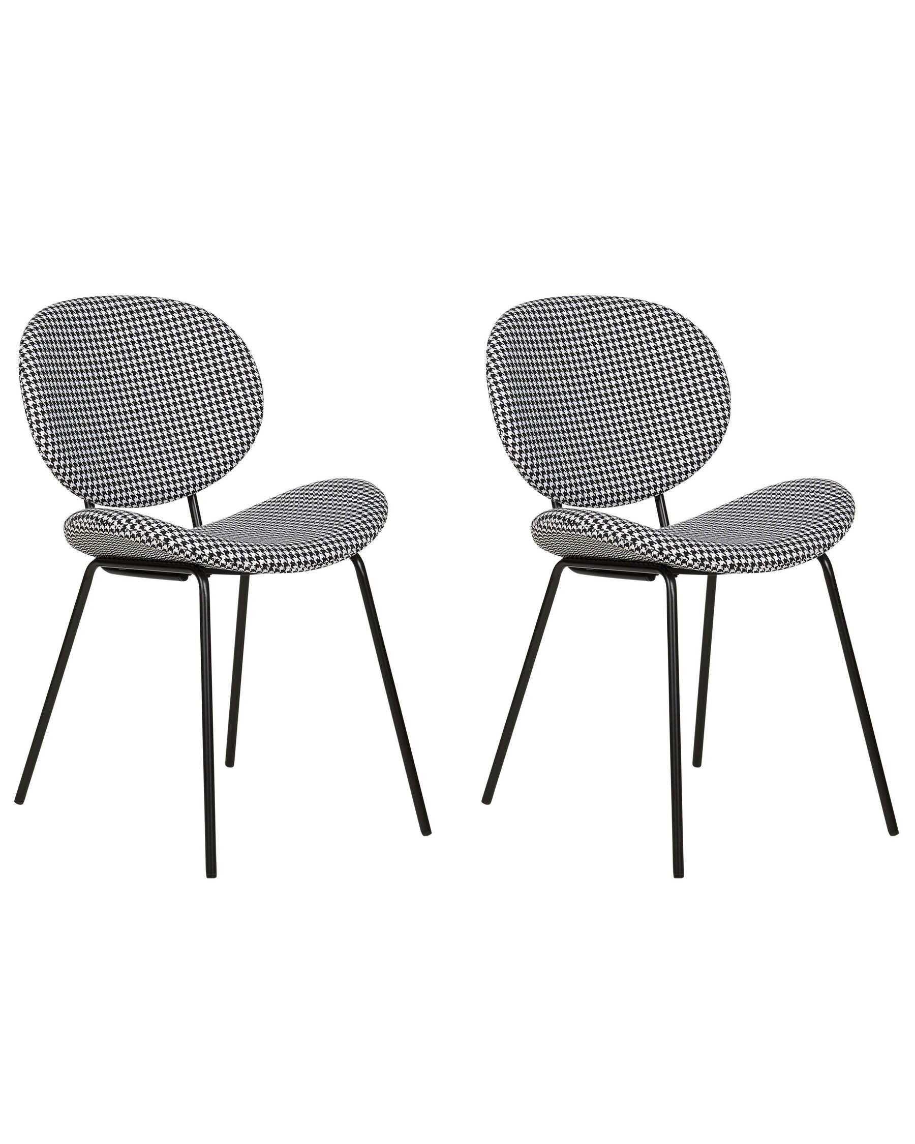 Set Of 2 Fabric Dining Chairs Houndstooth Black And White Luana