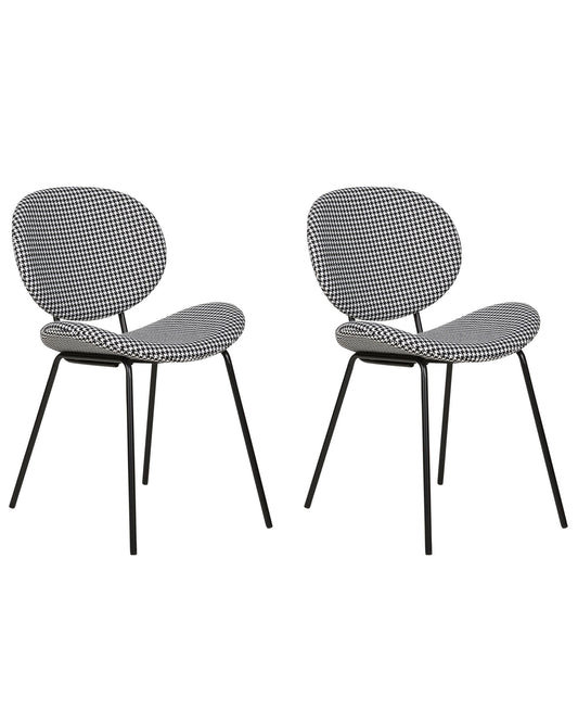 Set Of 2 Fabric Dining Chairs Houndstooth Black And White Luana