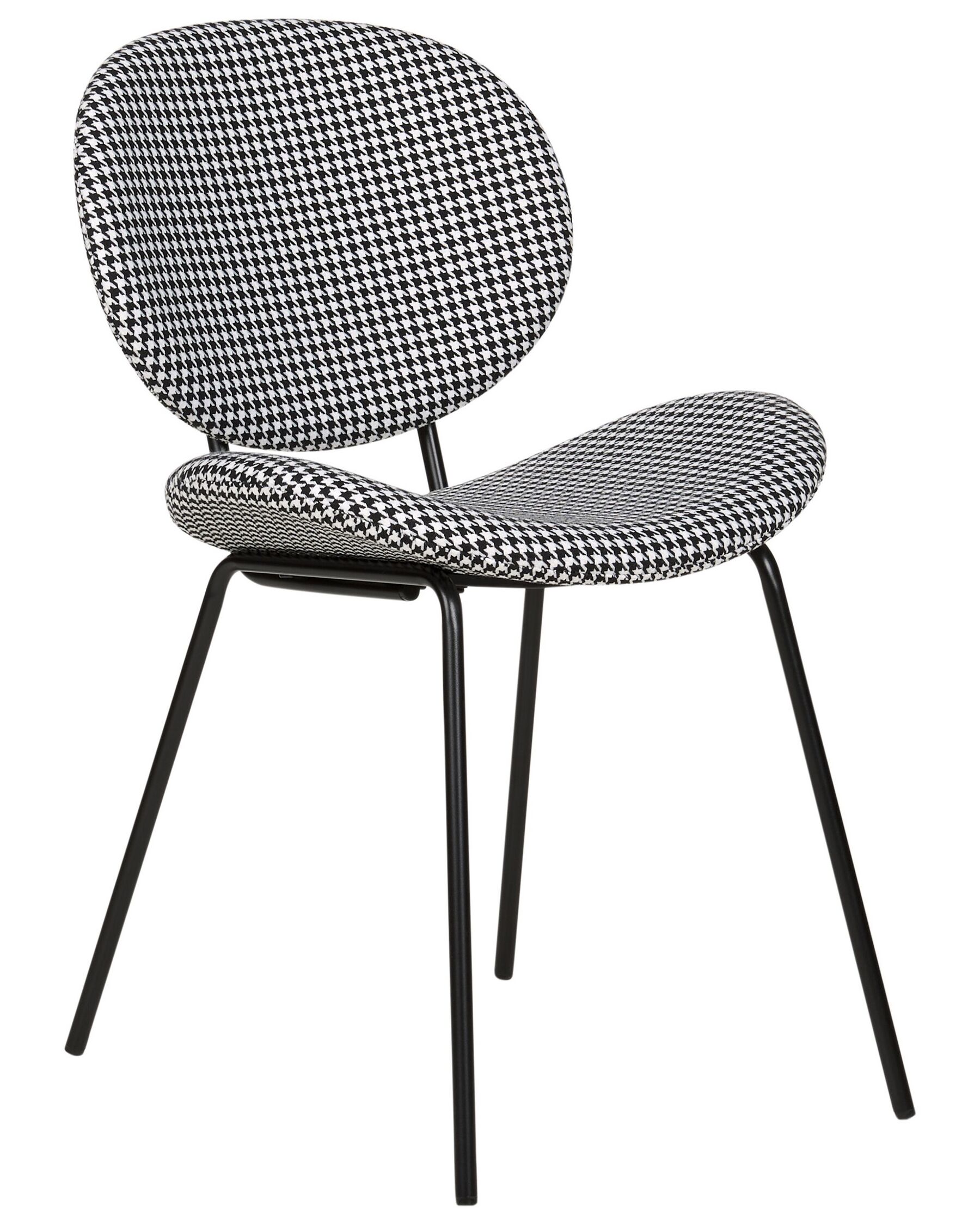 Set Of 2 Fabric Dining Chairs Houndstooth Black And White Luana