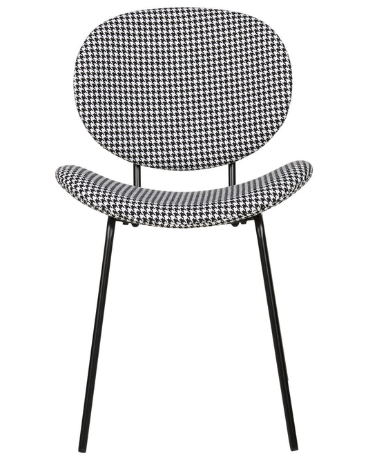 Set Of 2 Fabric Dining Chairs Houndstooth Black And White Luana