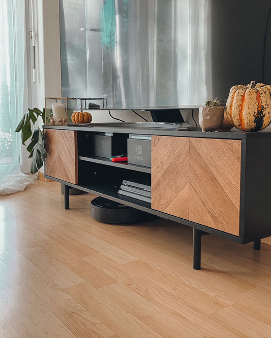 TV Stand Black with Light Wood SALINA