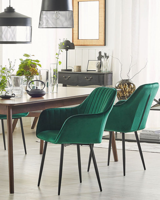 Set of 2 Velvet Dining Chairs Dark Green WELLSTON