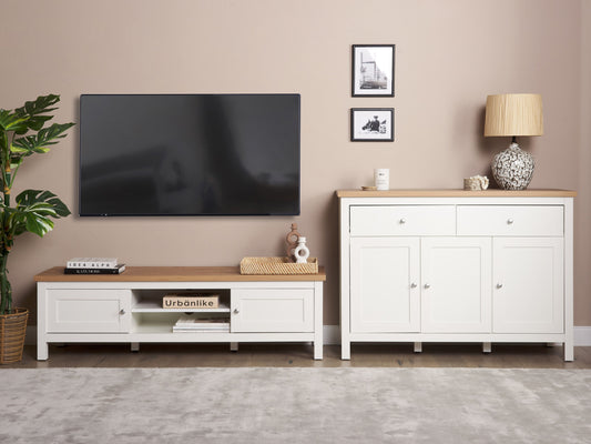 TV Stand White and Light Wood ATOCA