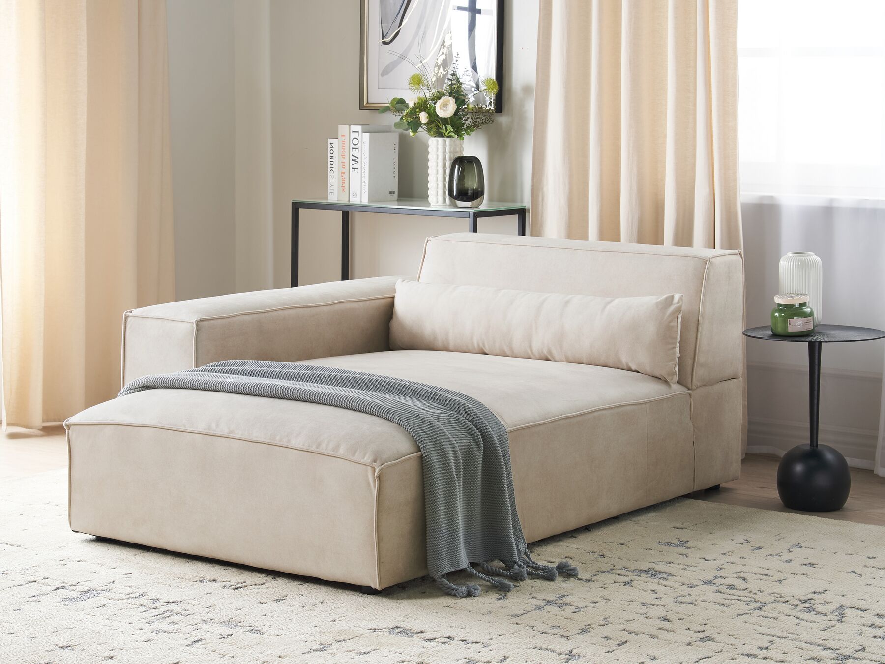 right hand velvet chaise lounge beige hellnar