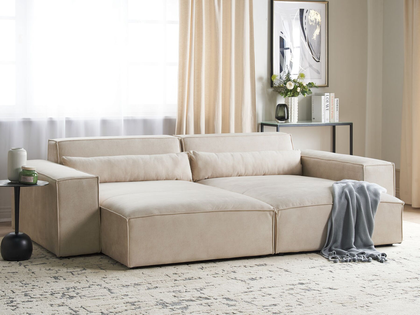 right hand velvet chaise lounge beige hellnar