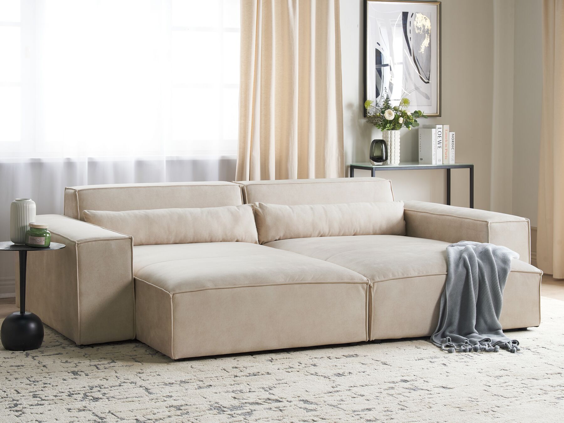 right hand velvet chaise lounge beige hellnar