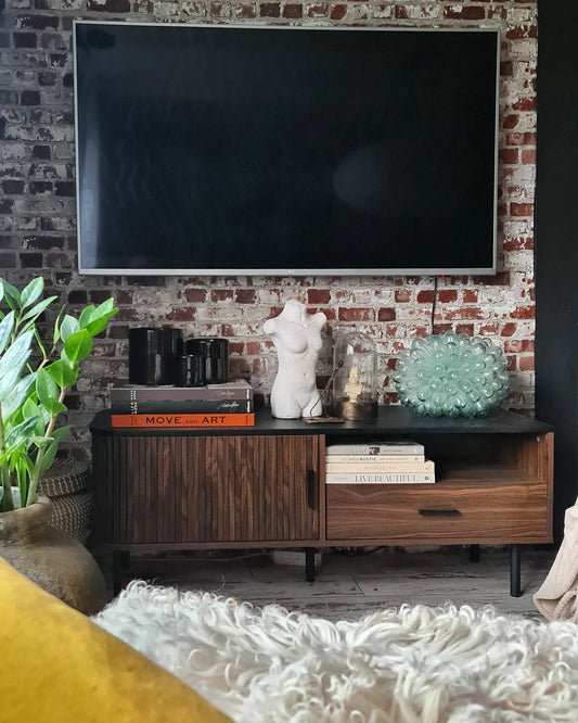 TV Stand Dark Wood with Black JOSE