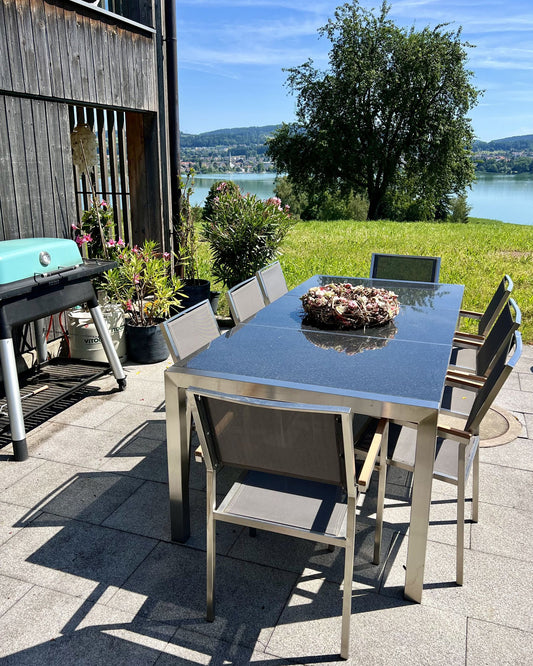 Granite Garden Table Triple Plate Top 220 x 100 cm Black GROSSETO